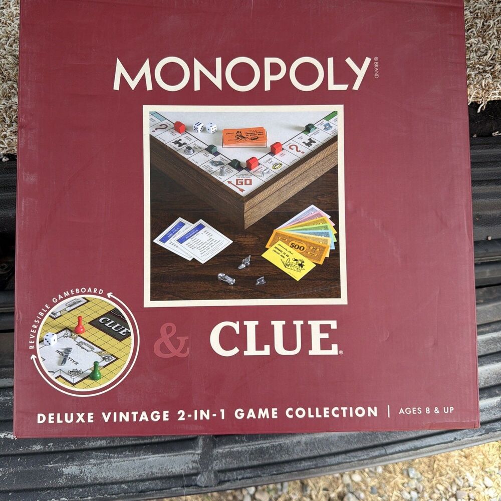 WS Game Company Monopoly & Clue Deluxe Vintage Edition Reversible Board Game New